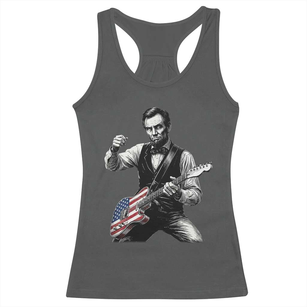 Abraham Lincoln Playing Guitar Vintage American Flag Racerback Tank Top