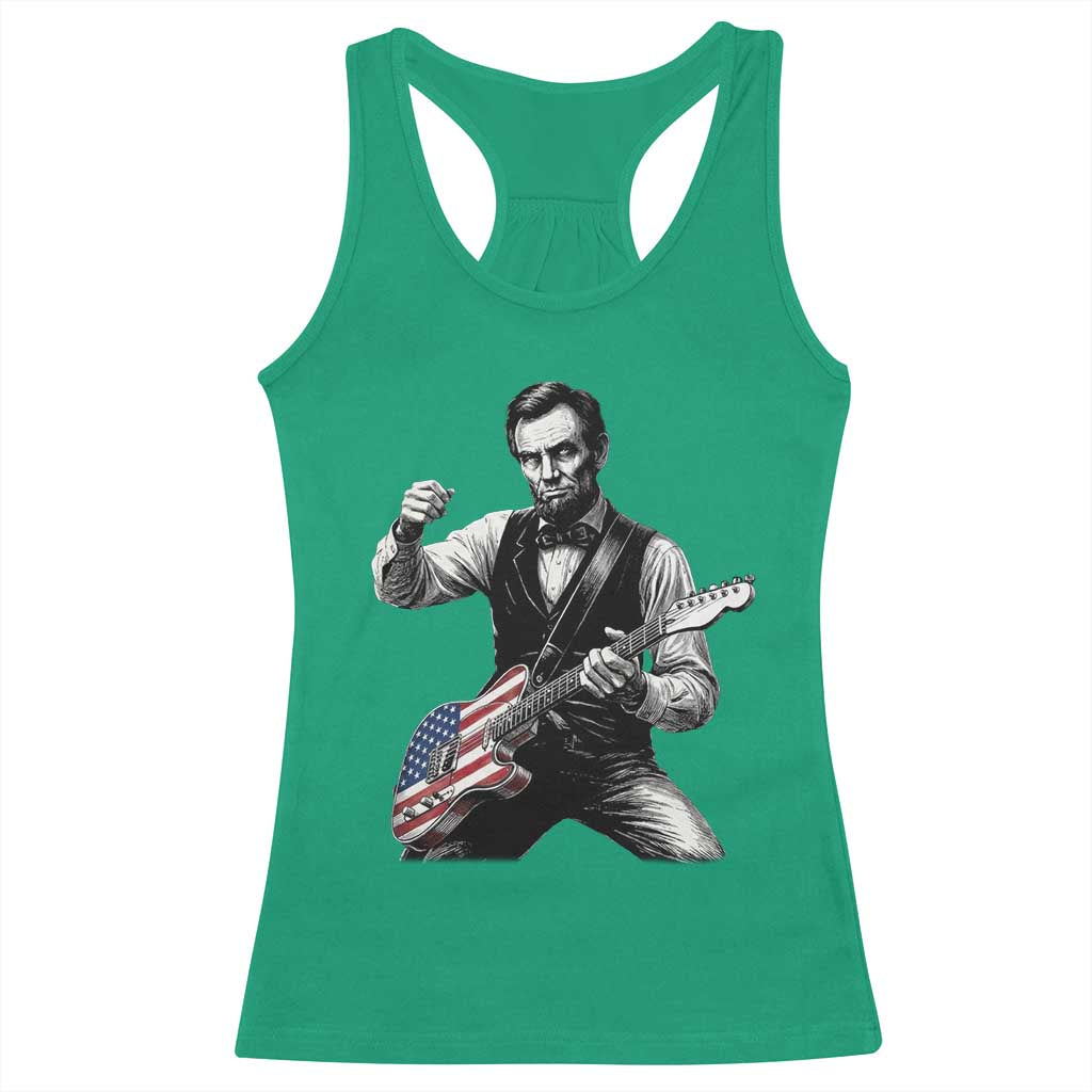 Abraham Lincoln Playing Guitar Vintage American Flag Racerback Tank Top