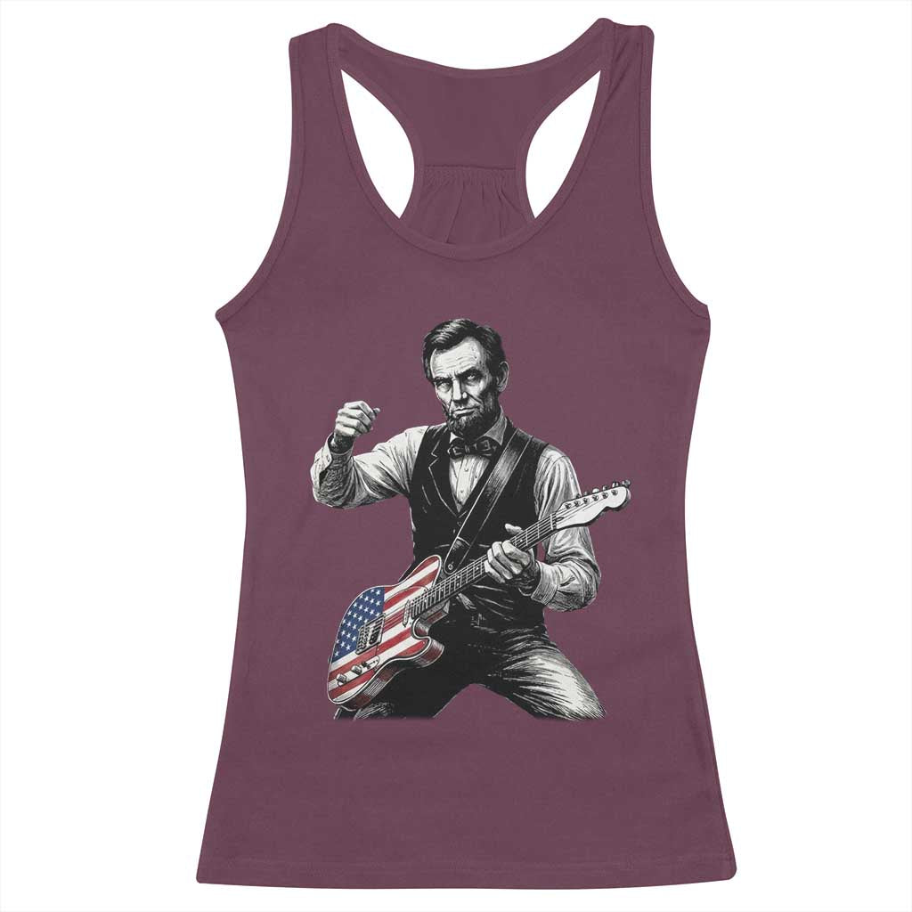 Abraham Lincoln Playing Guitar Vintage American Flag Racerback Tank Top