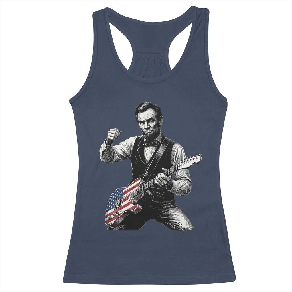 Abraham Lincoln Playing Guitar Vintage American Flag Racerback Tank Top