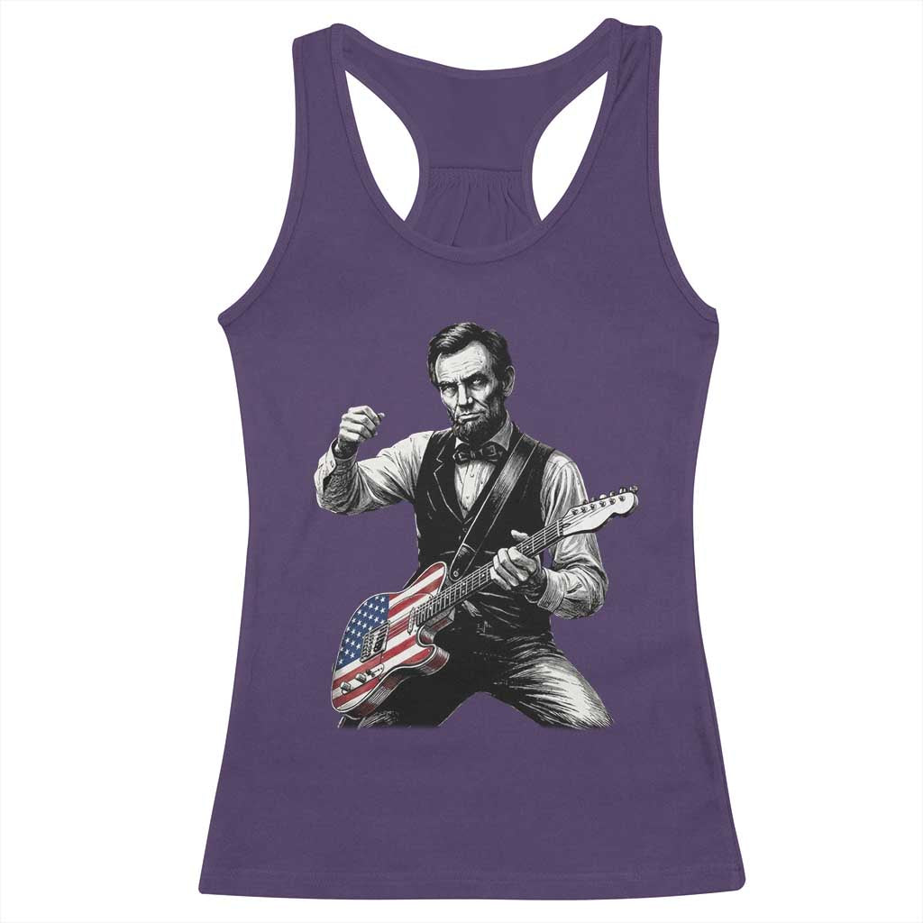 Abraham Lincoln Playing Guitar Vintage American Flag Racerback Tank Top