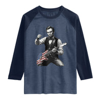 Abraham Lincoln Playing Guitar Vintage American Flag Raglan Shirt