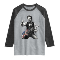 Abraham Lincoln Playing Guitar Vintage American Flag Raglan Shirt
