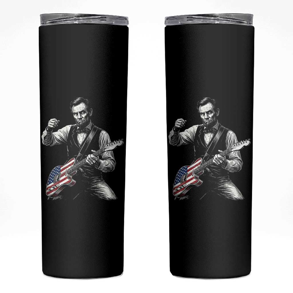 Abraham Lincoln Playing Guitar Vintage American Flag Skinny Tumbler