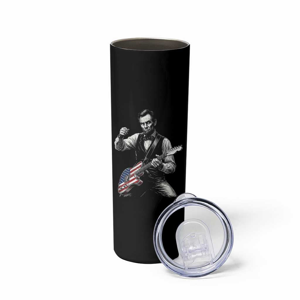 Abraham Lincoln Playing Guitar Vintage American Flag Skinny Tumbler
