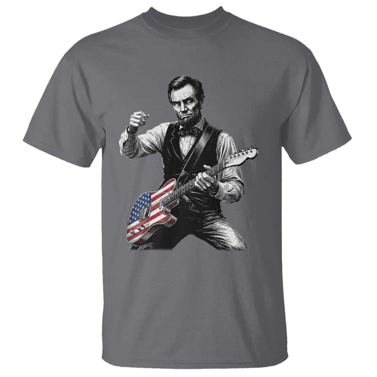 Abraham Lincoln Playing Guitar Vintage American Flag T Shirt