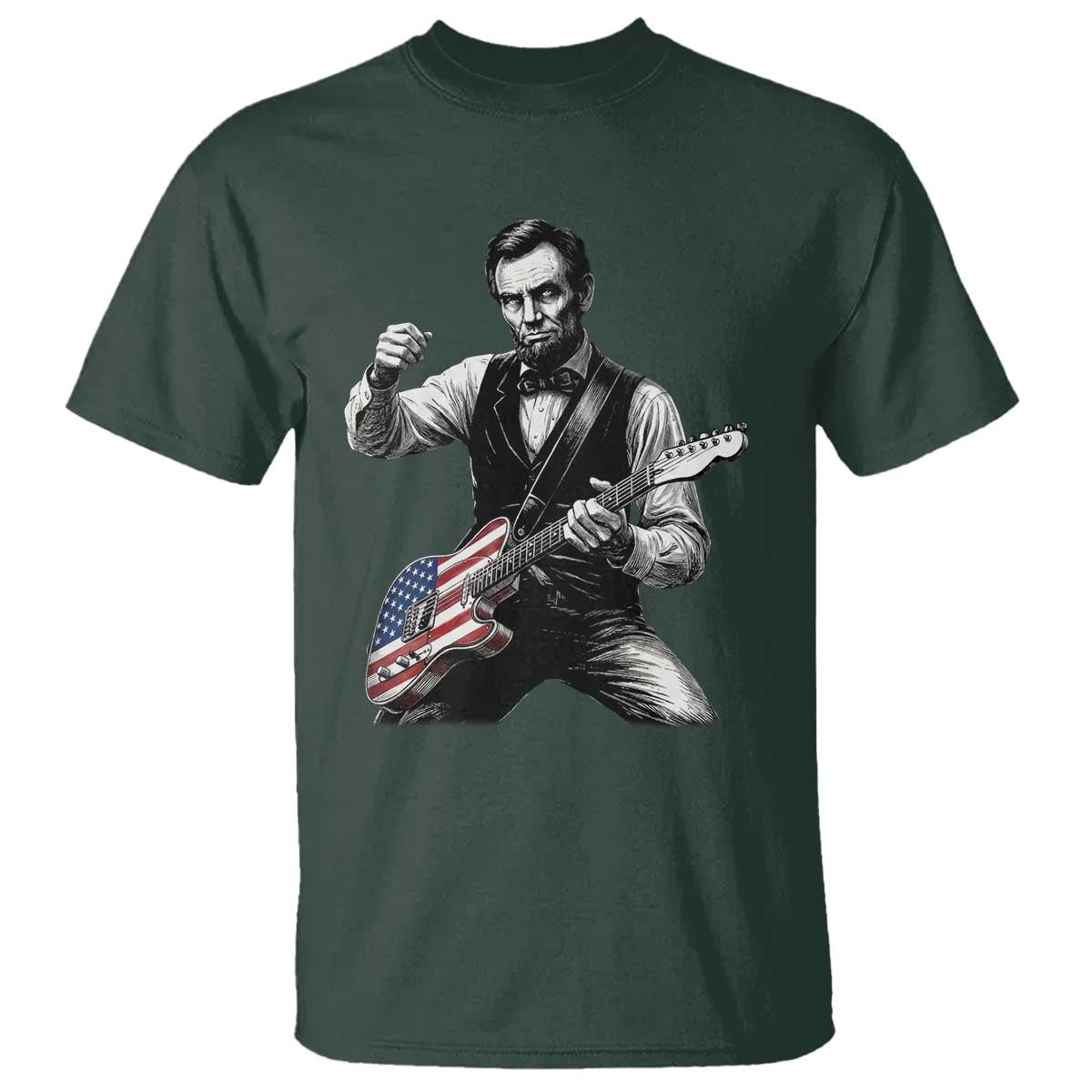 Abraham Lincoln Playing Guitar Vintage American Flag T Shirt
