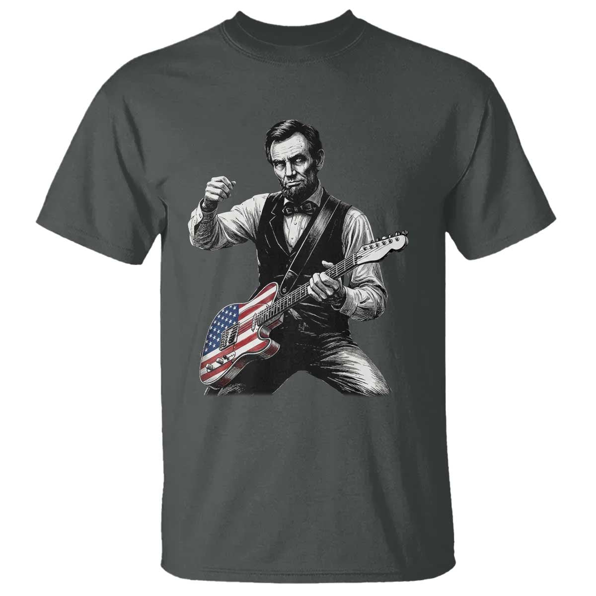 Abraham Lincoln Playing Guitar Vintage American Flag T Shirt