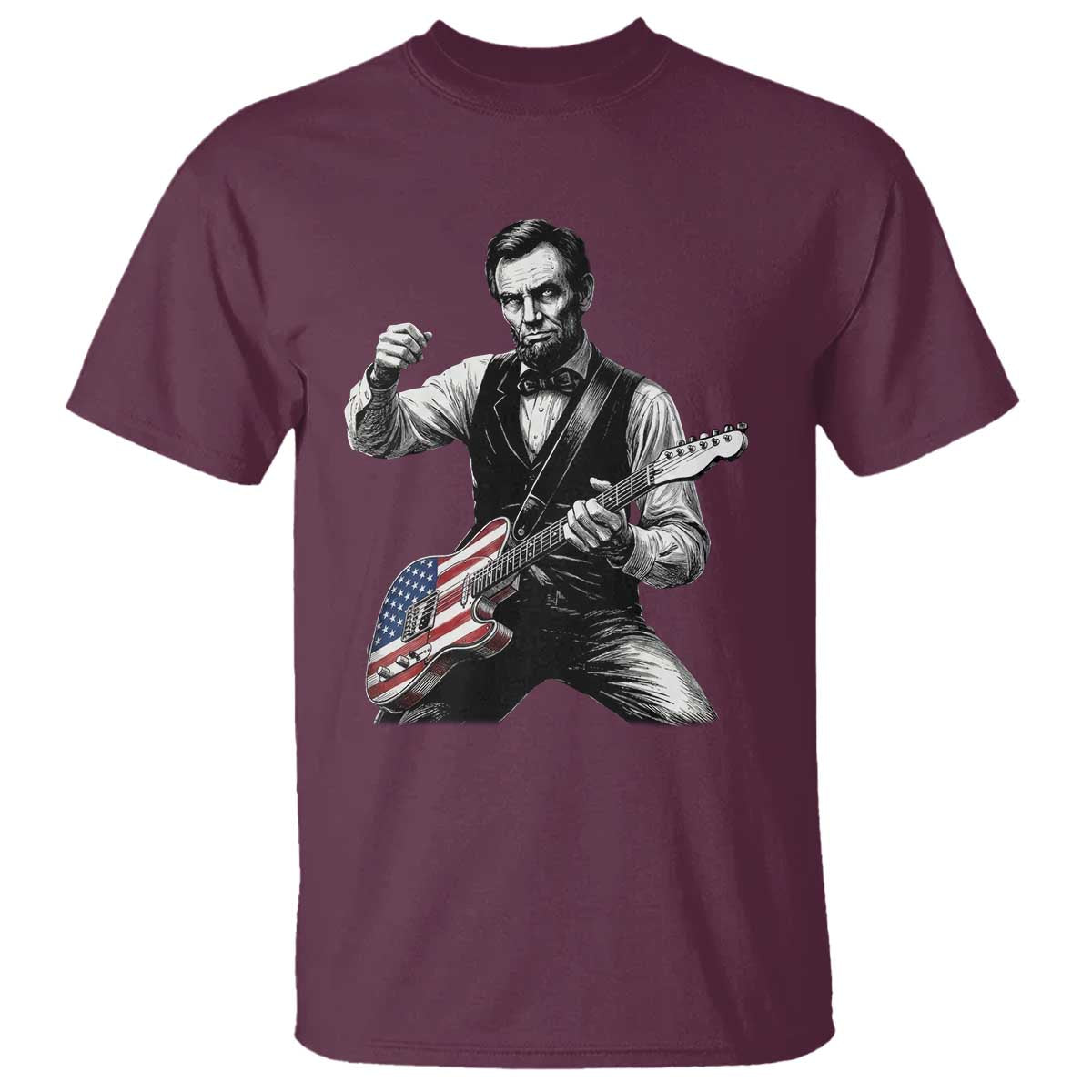 Abraham Lincoln Playing Guitar Vintage American Flag T Shirt