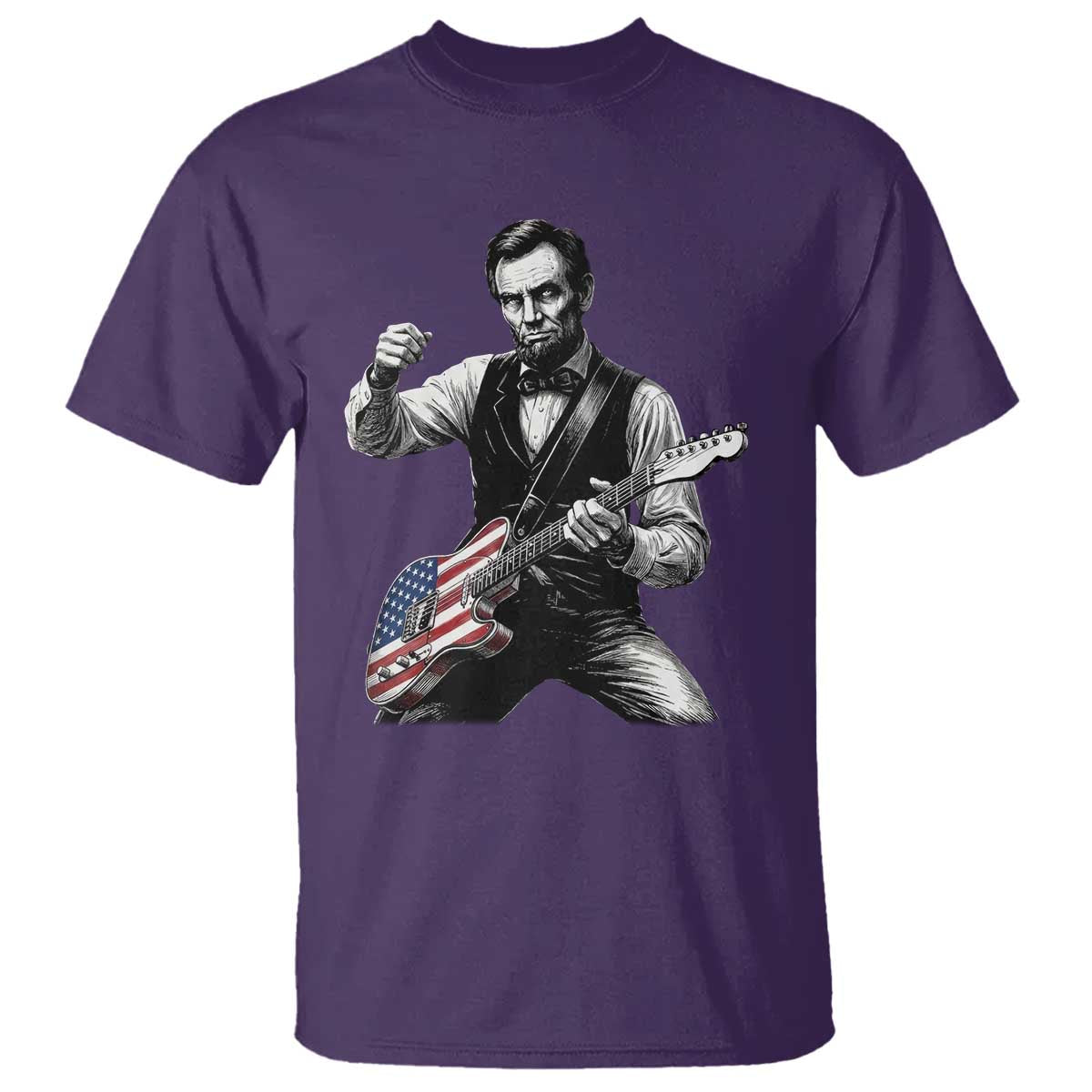 Abraham Lincoln Playing Guitar Vintage American Flag T Shirt