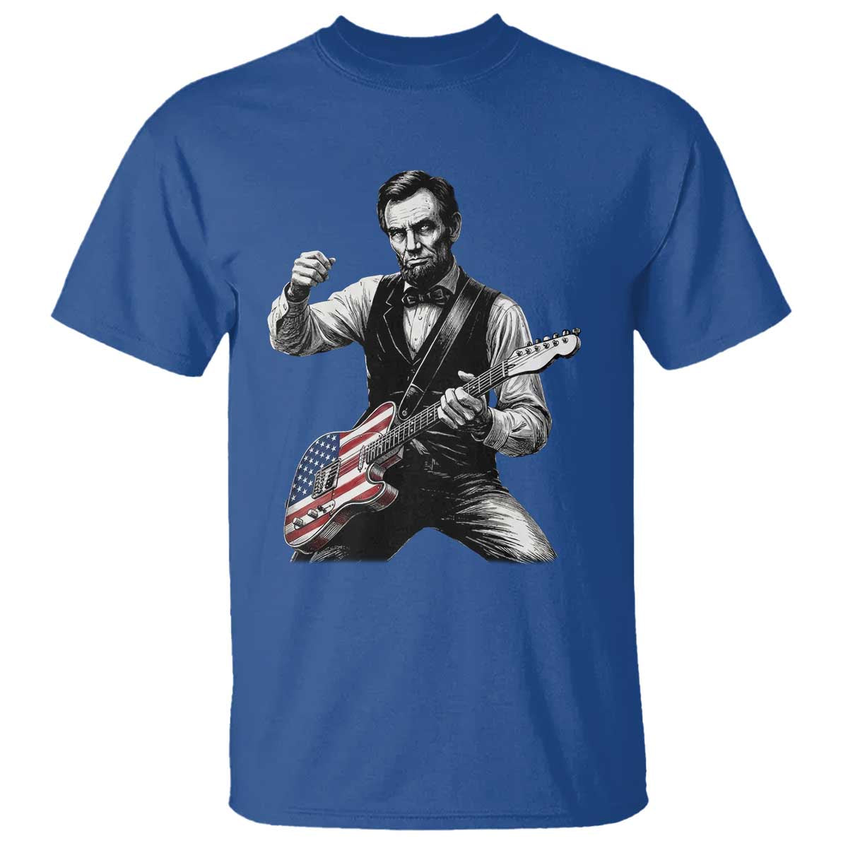 Abraham Lincoln Playing Guitar Vintage American Flag T Shirt