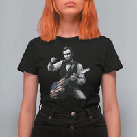 Abraham Lincoln Playing Guitar Vintage American Flag T Shirt For Women