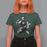 Abraham Lincoln Playing Guitar Vintage American Flag T Shirt For Women