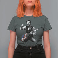 Abraham Lincoln Playing Guitar Vintage American Flag T Shirt For Women