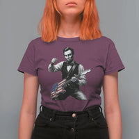 Abraham Lincoln Playing Guitar Vintage American Flag T Shirt For Women