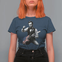 Abraham Lincoln Playing Guitar Vintage American Flag T Shirt For Women