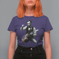 Abraham Lincoln Playing Guitar Vintage American Flag T Shirt For Women