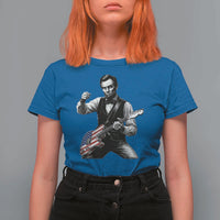 Abraham Lincoln Playing Guitar Vintage American Flag T Shirt For Women