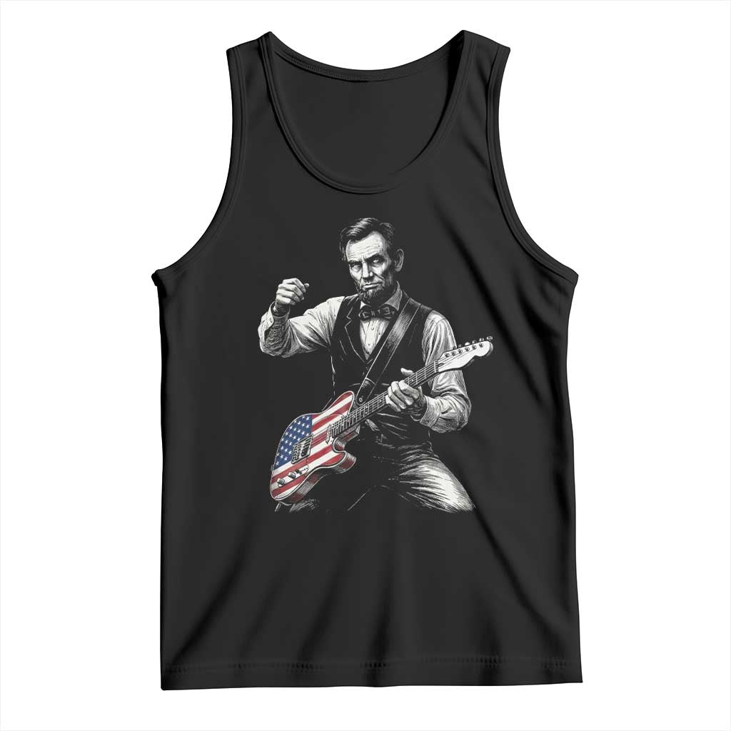 Abraham Lincoln Playing Guitar Vintage American Flag Tank Top