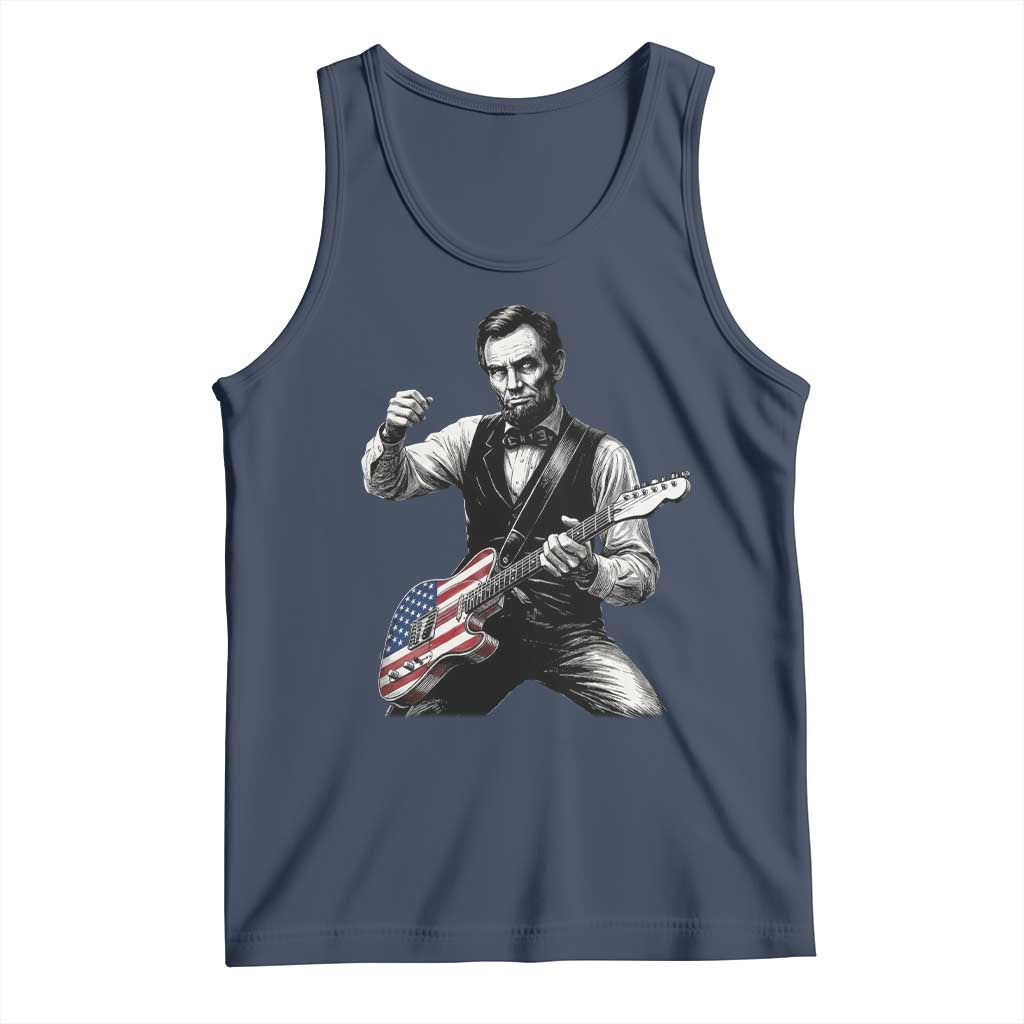 Abraham Lincoln Playing Guitar Vintage American Flag Tank Top