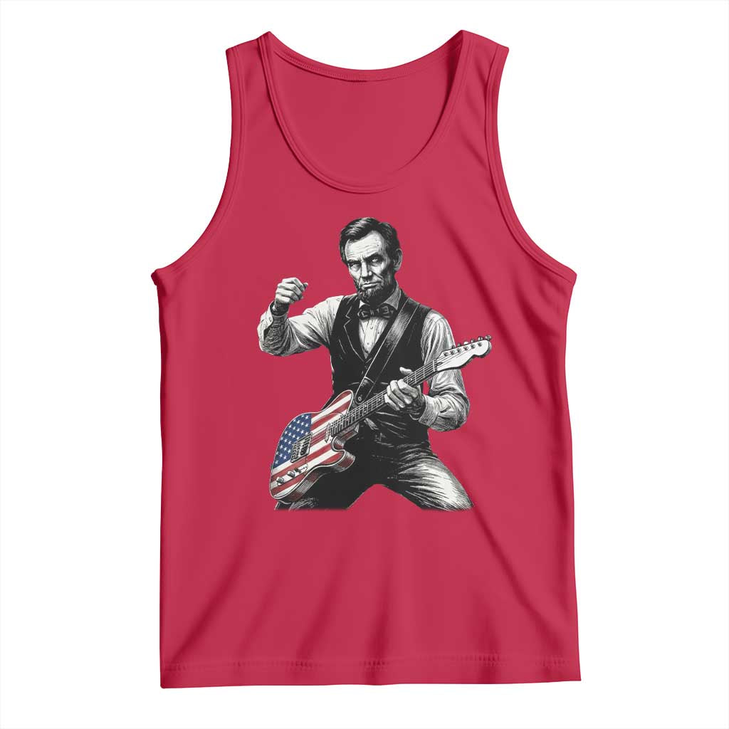Abraham Lincoln Playing Guitar Vintage American Flag Tank Top