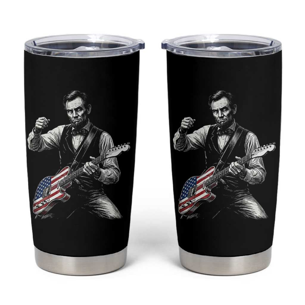 Abraham Lincoln Playing Guitar Vintage American Flag Tumbler Cup
