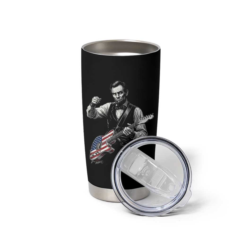 Abraham Lincoln Playing Guitar Vintage American Flag Tumbler Cup