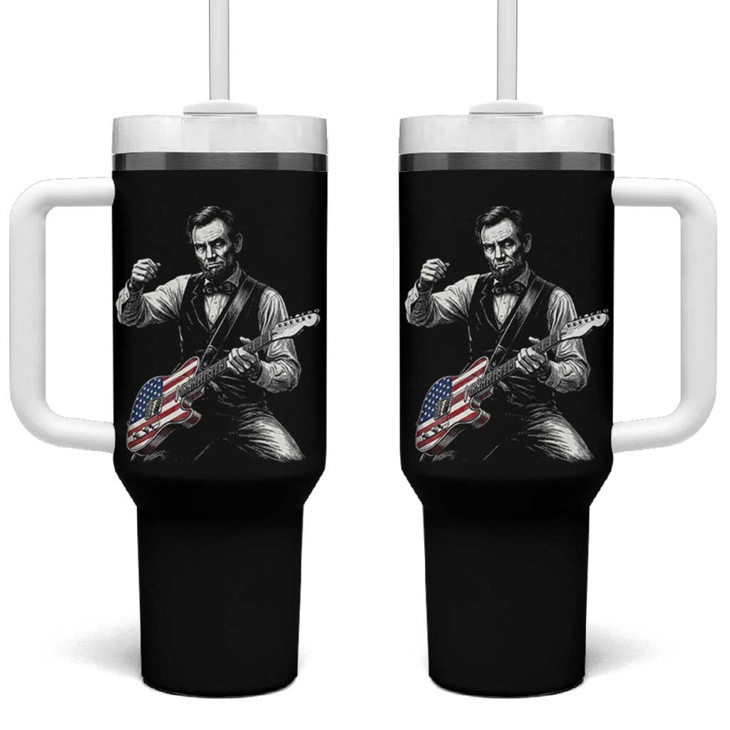 Abraham Lincoln Playing Guitar Vintage American Flag Tumbler With Handle