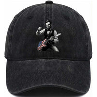 Abraham Lincoln Playing Guitar Vintage American Flag Washed Cotton Baseball Cap