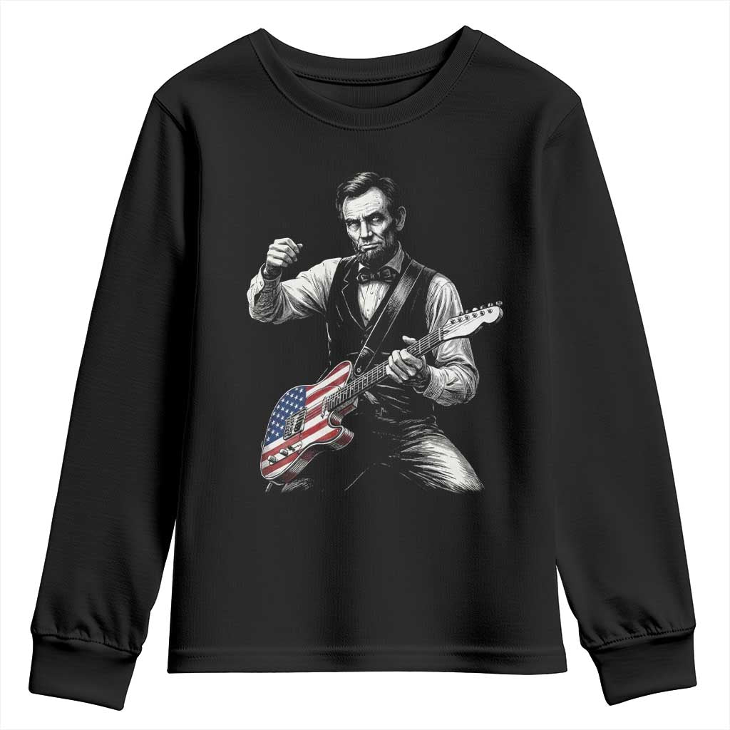 Abraham Lincoln Playing Guitar Vintage American Flag Youth Sweatshirt