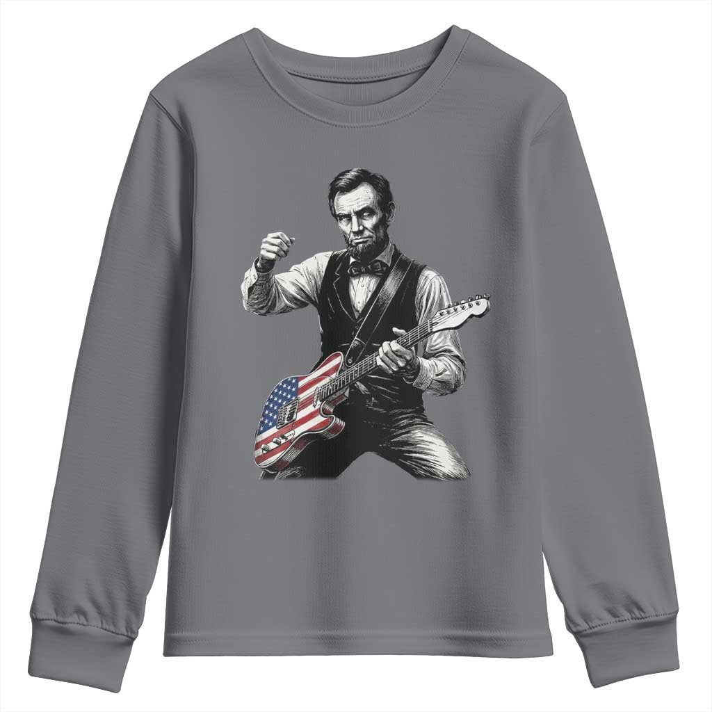 Abraham Lincoln Playing Guitar Vintage American Flag Youth Sweatshirt