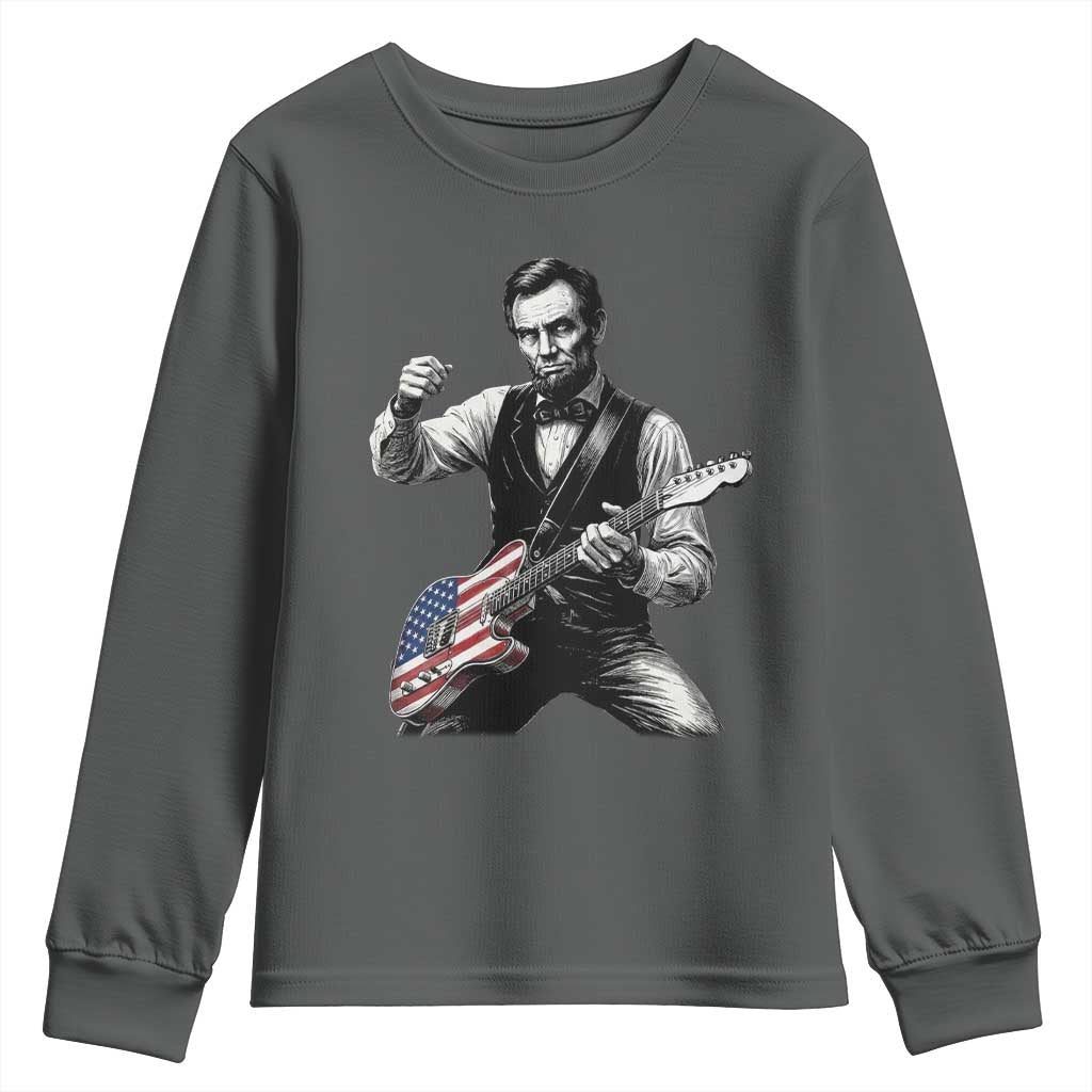 Abraham Lincoln Playing Guitar Vintage American Flag Youth Sweatshirt