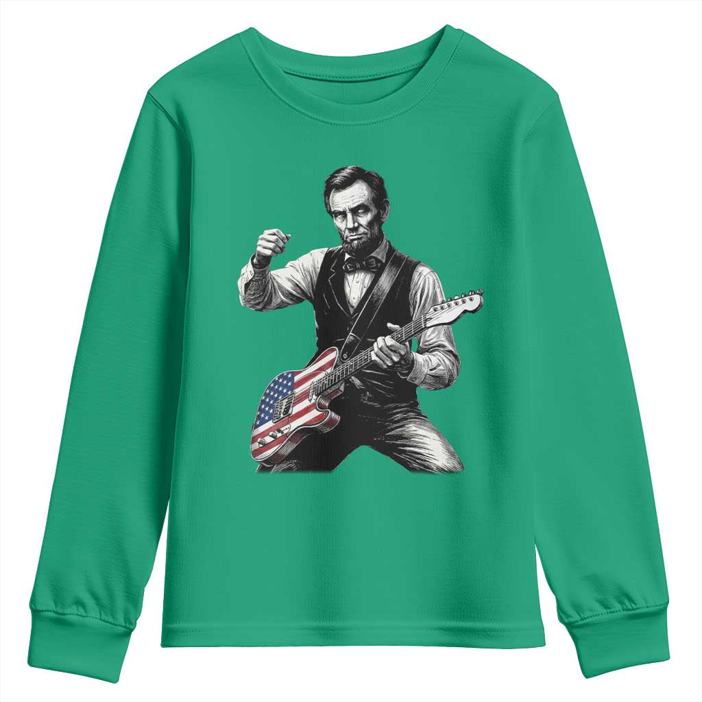 Abraham Lincoln Playing Guitar Vintage American Flag Youth Sweatshirt