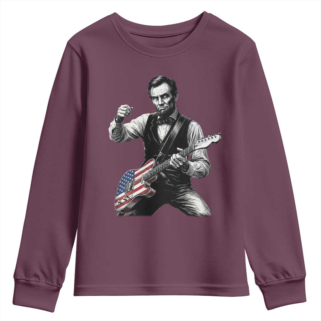Abraham Lincoln Playing Guitar Vintage American Flag Youth Sweatshirt