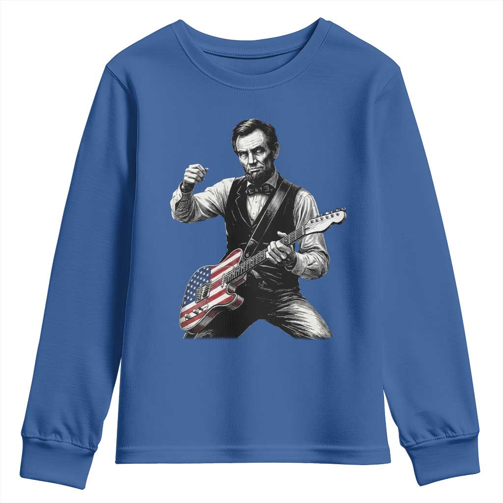 Abraham Lincoln Playing Guitar Vintage American Flag Youth Sweatshirt