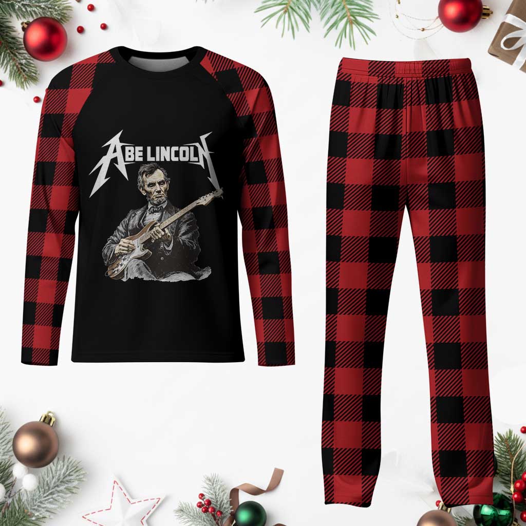 Abe Lincoln Playing Electric Guitar Rocker Plaid Pajama Set