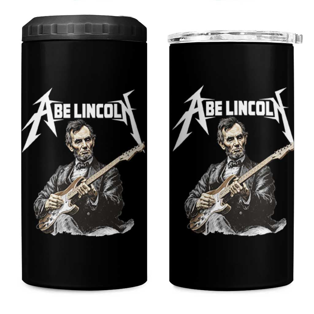 Abe Lincoln Playing Electric Guitar Rocker 4 in 1 Can Cooler Tumbler