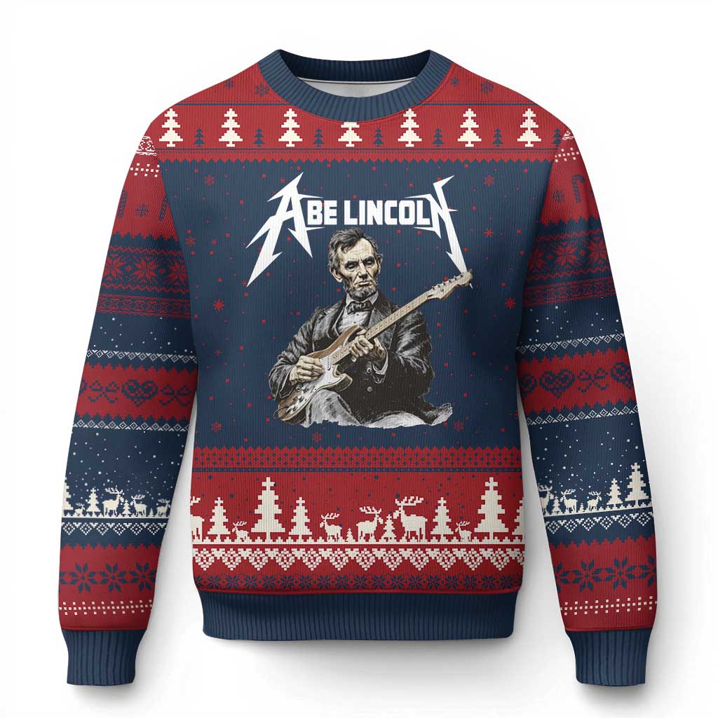 Abe Lincoln Playing Electric Guitar Rocker Ugly Christmas Sweater