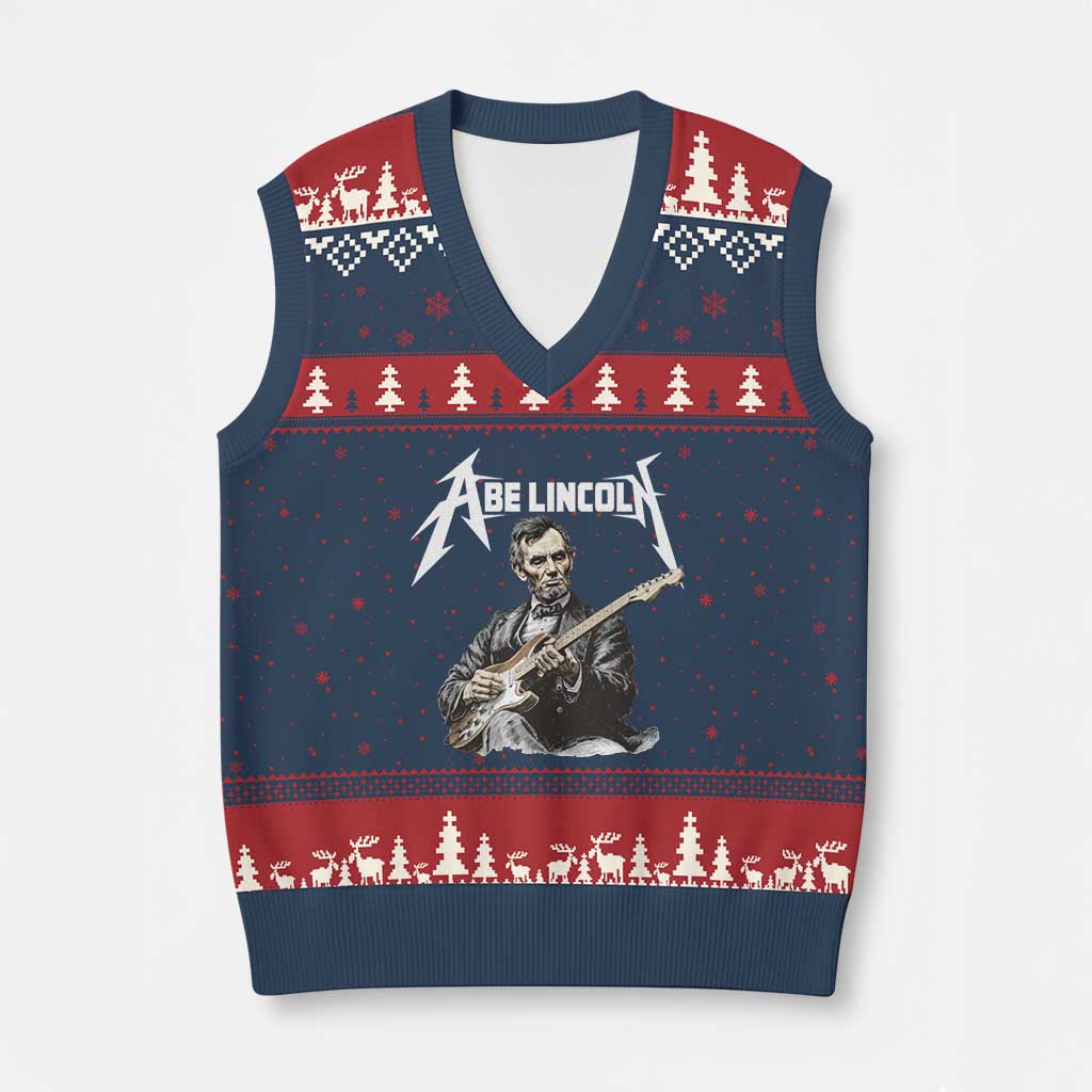 Abe Lincoln Playing Electric Guitar Rocker V-Neck Knit Sweater Vest