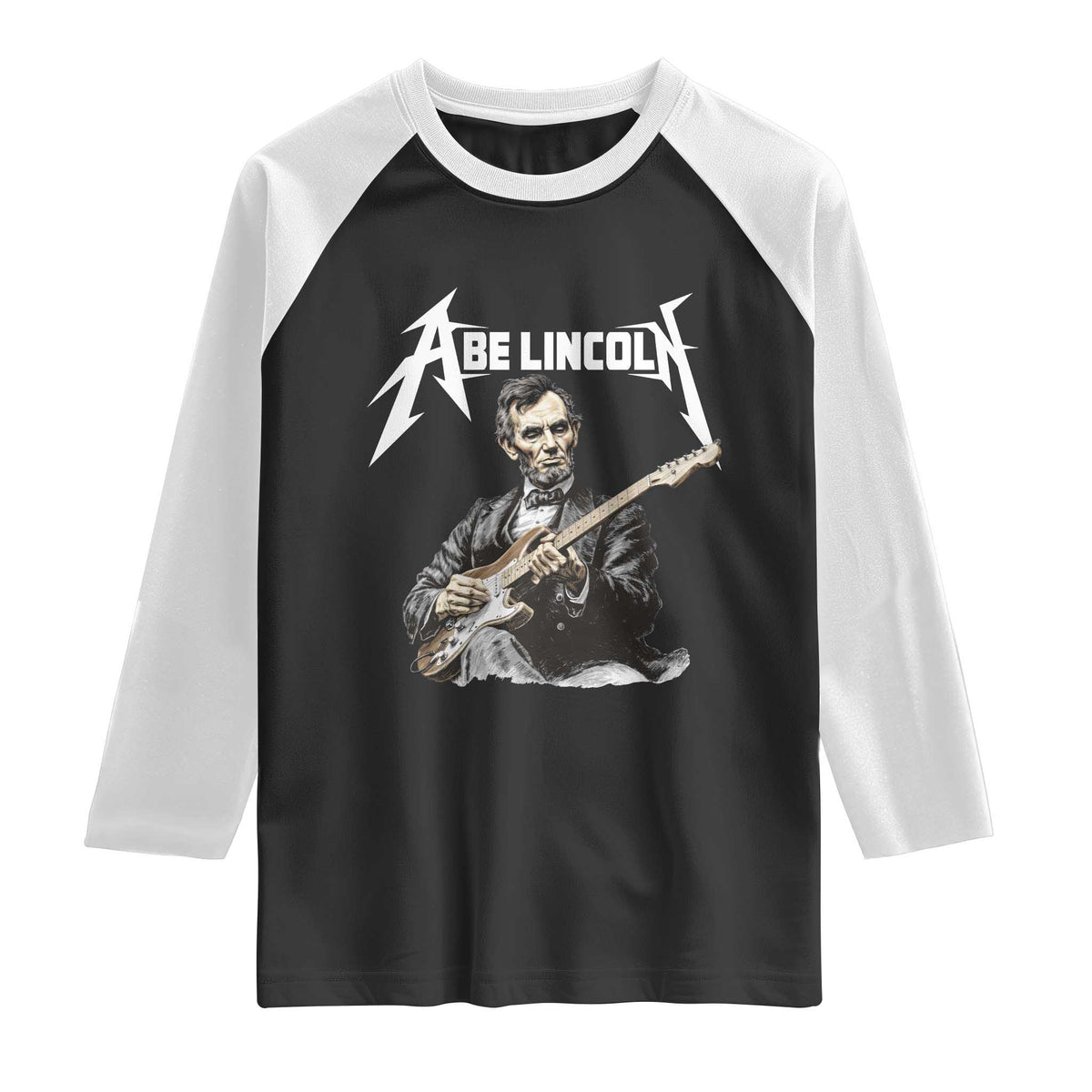 Abe Lincoln Playing Electric Guitar Rocker Raglan Shirt
