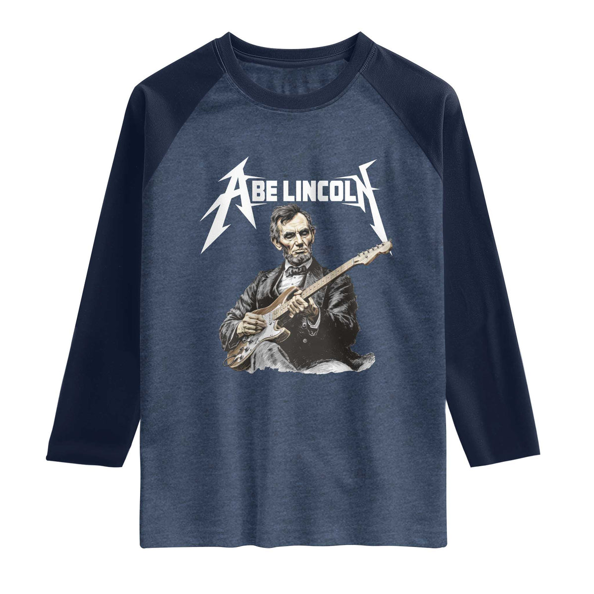 Abe Lincoln Playing Electric Guitar Rocker Raglan Shirt