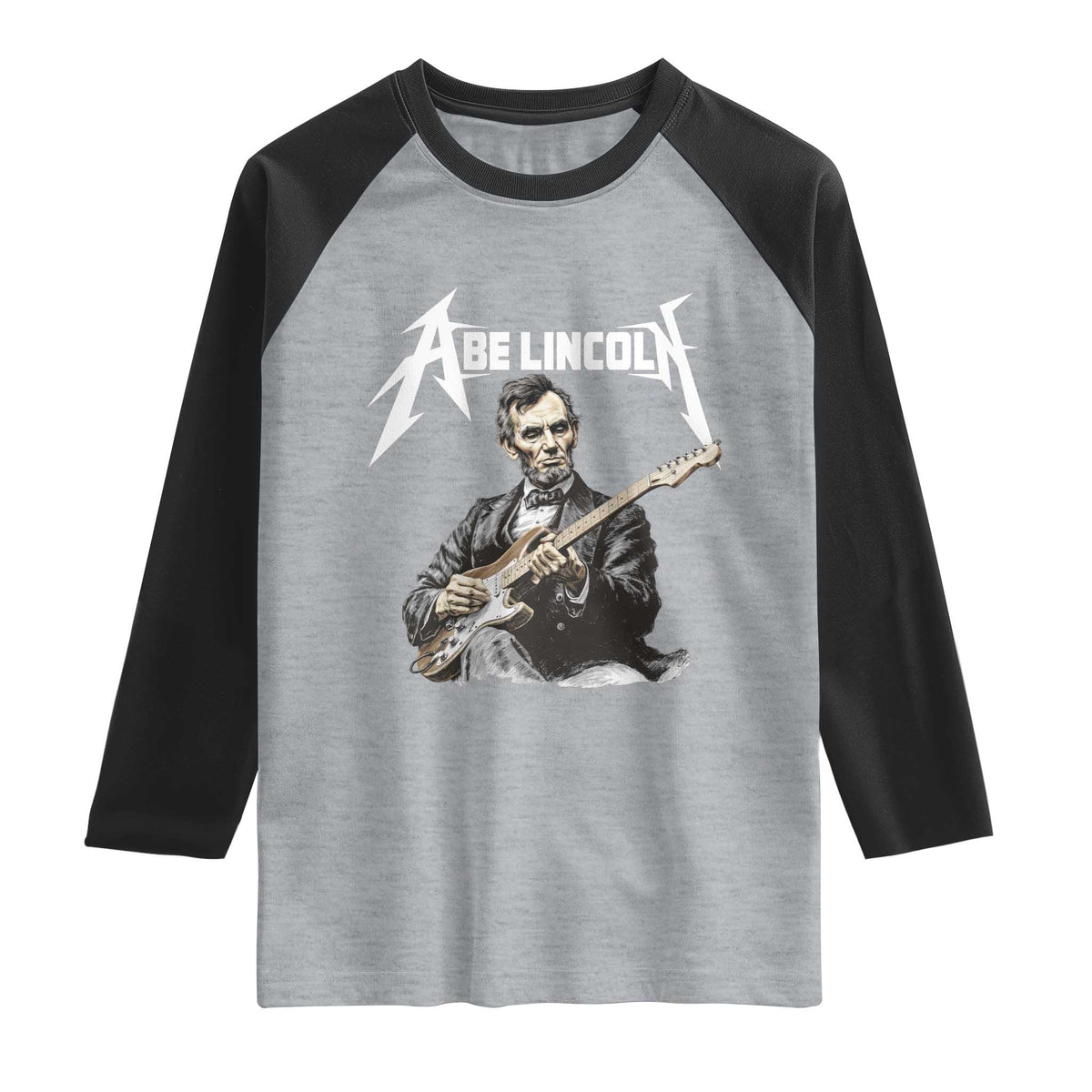 Abe Lincoln Playing Electric Guitar Rocker Raglan Shirt