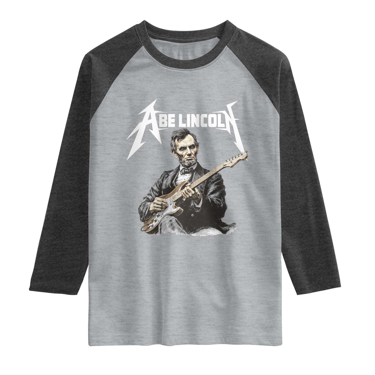 Abe Lincoln Playing Electric Guitar Rocker Raglan Shirt