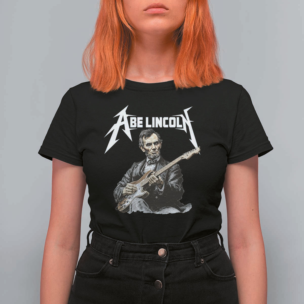 Abe Lincoln Playing Electric Guitar Rocker T Shirt For Women