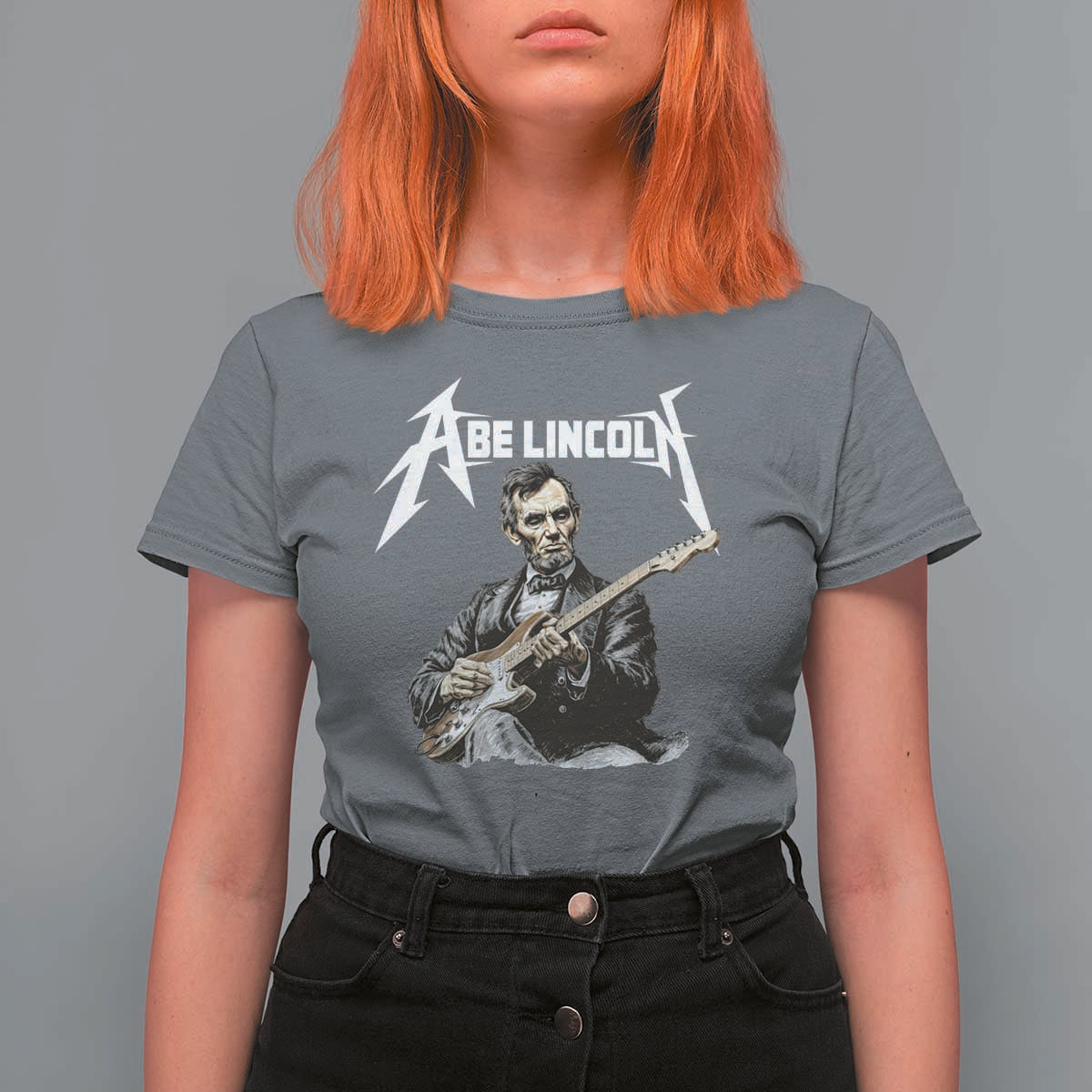 Abe Lincoln Playing Electric Guitar Rocker T Shirt For Women