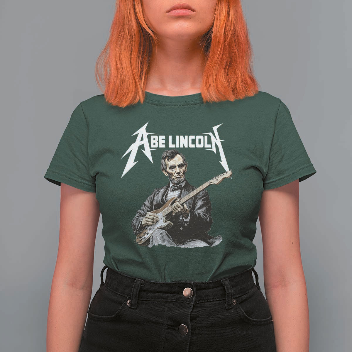 Abe Lincoln Playing Electric Guitar Rocker T Shirt For Women