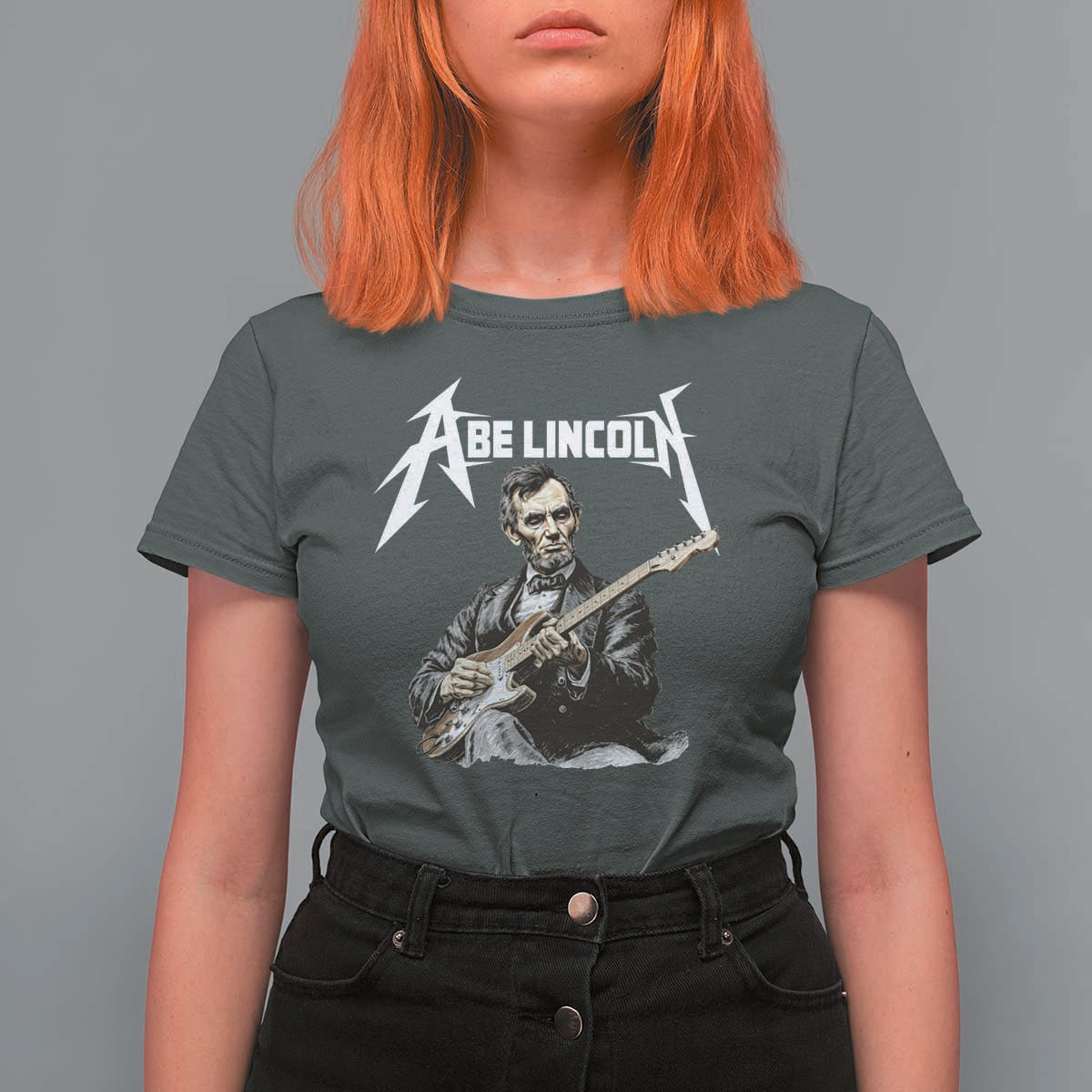 Abe Lincoln Playing Electric Guitar Rocker T Shirt For Women