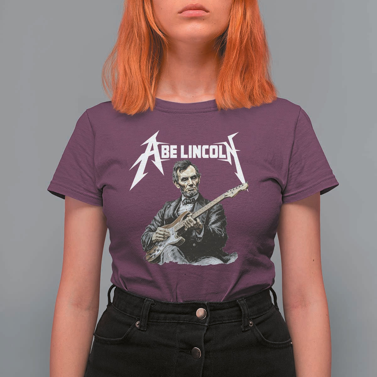 Abe Lincoln Playing Electric Guitar Rocker T Shirt For Women