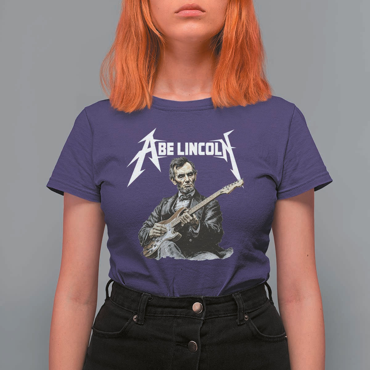 Abe Lincoln Playing Electric Guitar Rocker T Shirt For Women