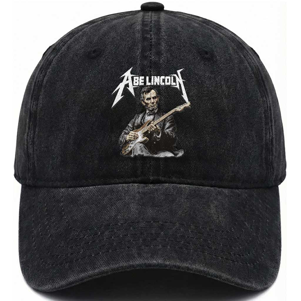 Abe Lincoln Playing Electric Guitar Rocker Washed Cotton Baseball Cap